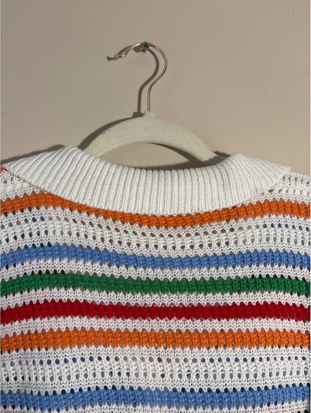 Vintage Crocheted Striped Button-Up Short Sleeve Top - Picture 6 of 6